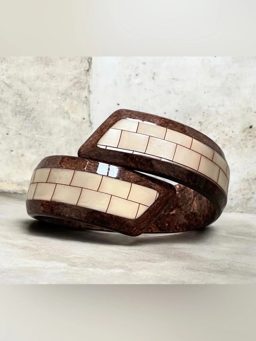 Vintage Lea Stein mother of pearly inlay bypass bracelet